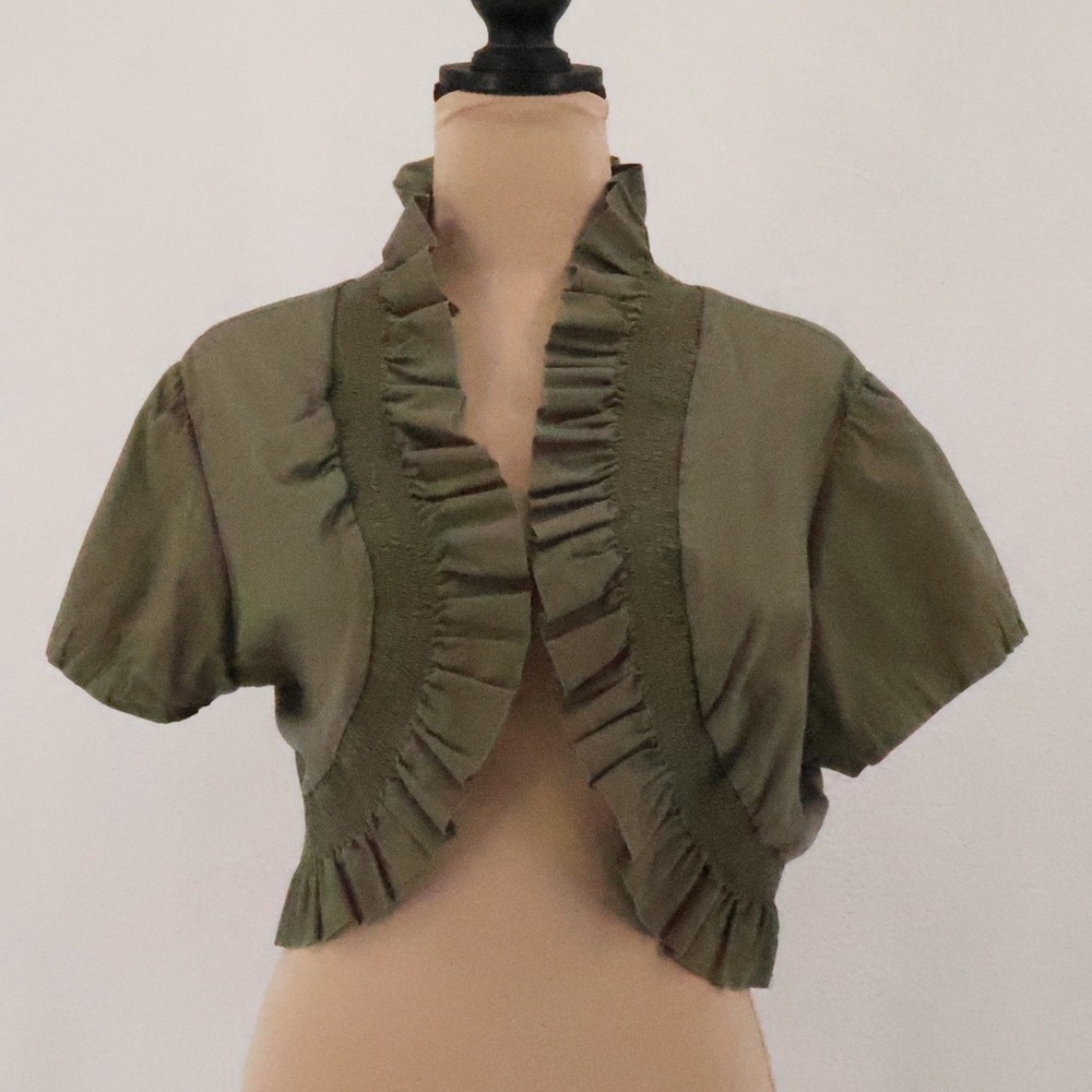 Ruffle Cap Sleeve Bolero Shrug Jacket Womens Size 1X Olive Green Y2K Coquette